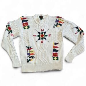 VINTAGE 90S Boston Traders White Knit Retro 100% Cotton Sweater Size M